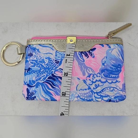 Lilly Pulitzer Blue & Pink Zip ID Wallet Coin Purse Keychain Pouch Accessory - Picture 8 of 8